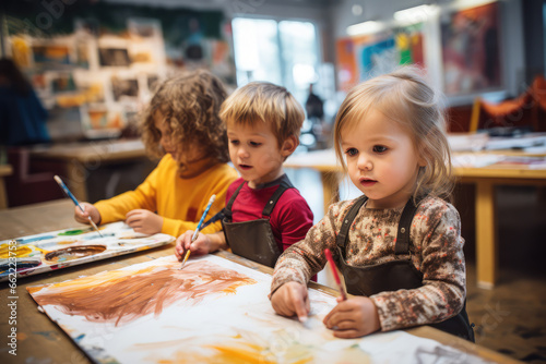 toddlers drawing faces on the wall at a childcare