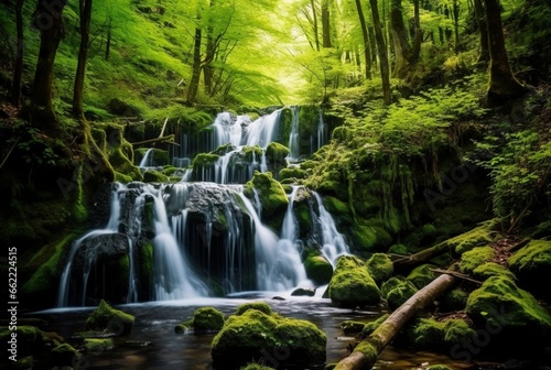 beautiful waterfall in the green forest. generative ai