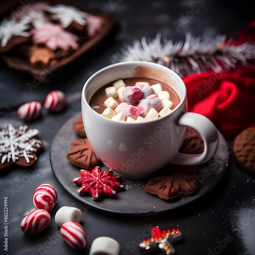 Marshmallow Hot Cocoa one of the most popular foods on Christmas Eve.AI generated