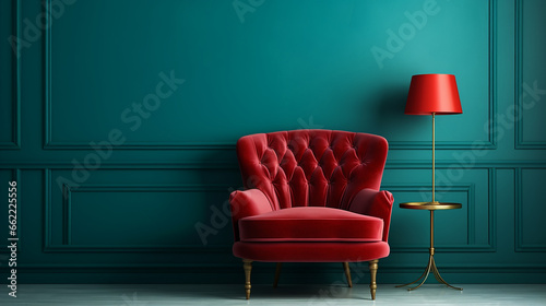 modern living room with red sofa. 3d illustration © Hasanka