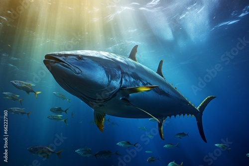 A saltwater fish known as bluefin tuna (Thunnus thynnus). Generative AI © Yana
