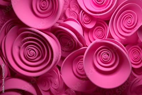 Wallpaper with pink 3D spiral design hearts. Generative AI