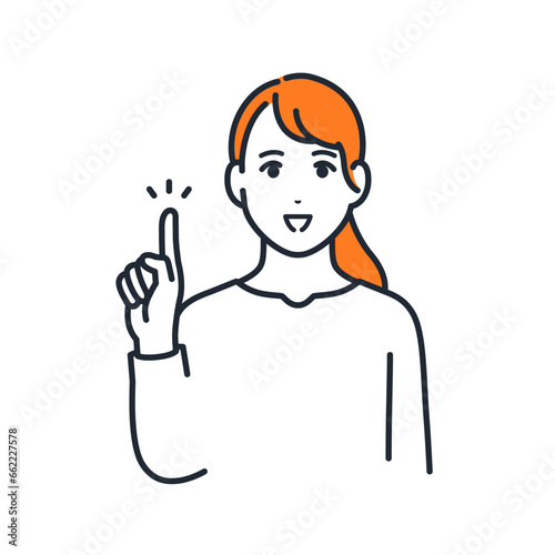指差しで説明をする若い女性のシンプルなベクターイラスト素材