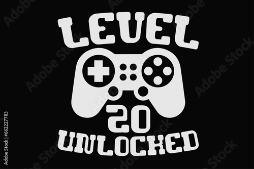 Level 20 Unlocked Funny Gamer Birthday T-Shirt Design