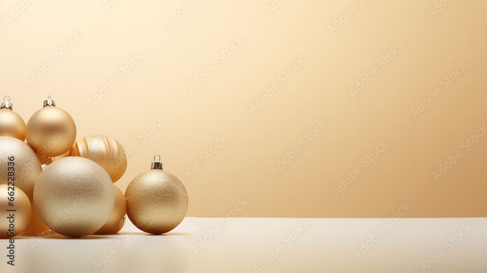 Christmas festive background in beige light color and Christmas balls Kopi space. Work piece. Christmas festive background in beige light color and Christmas balls Kopi space. Work piece.
