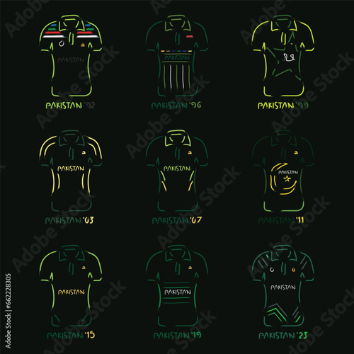 pakistan cricket team world cup jersey from 1992 to 2023 brush stroke style