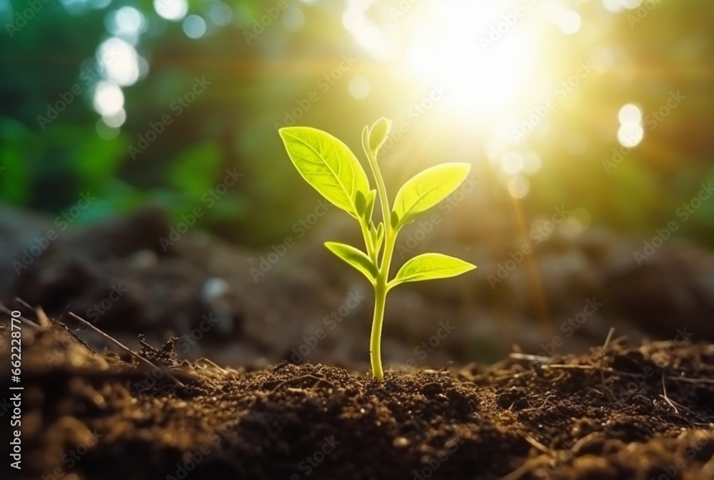 young plant growing in garden with sunlight. generative ai young plant growing in garden with sunlight. generative ai