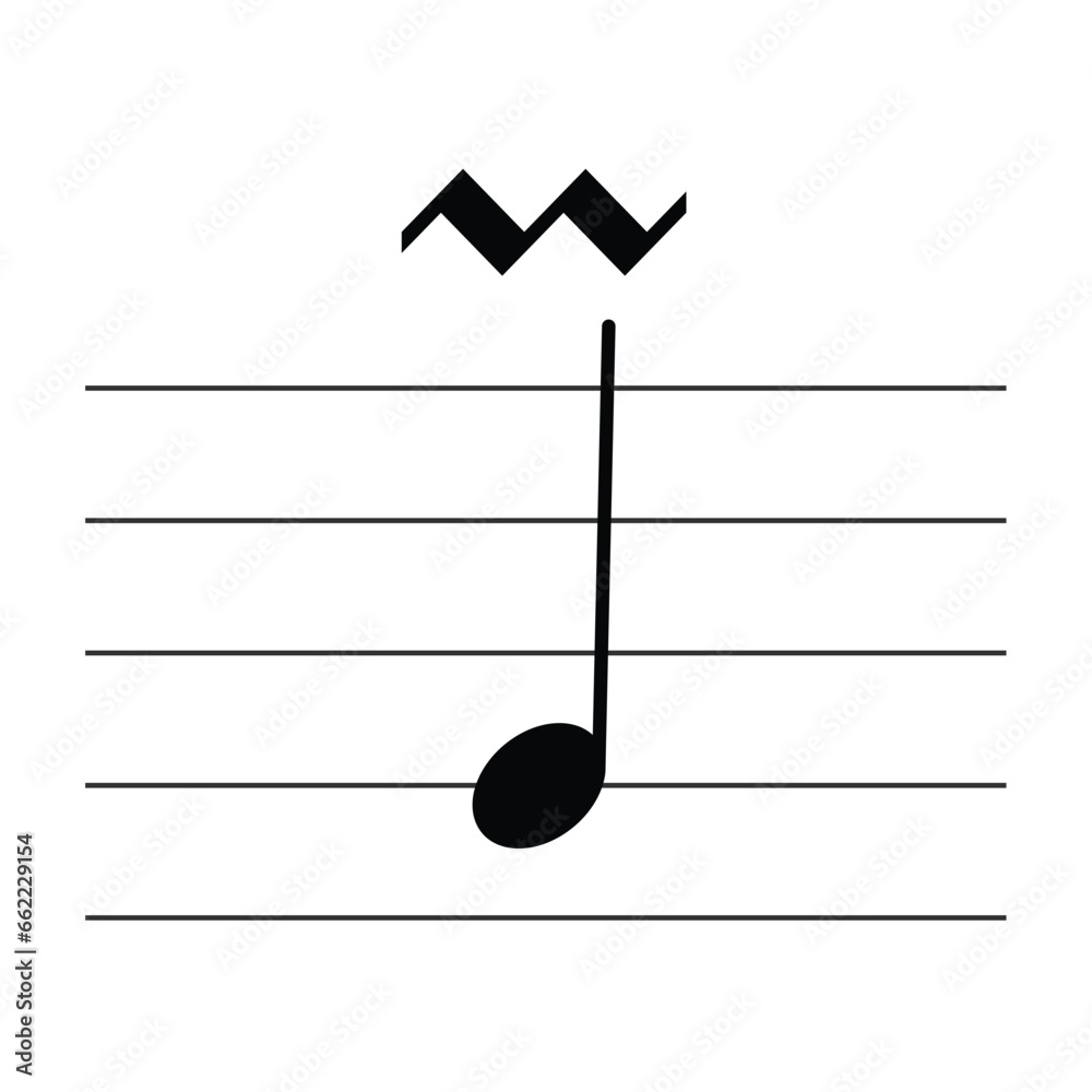 Musical ornament symbol isolated on white background. Upper mordent