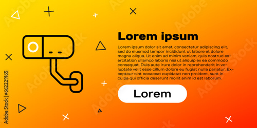 Line Security camera icon isolated on yellow background. Colorful outline concept. Vector