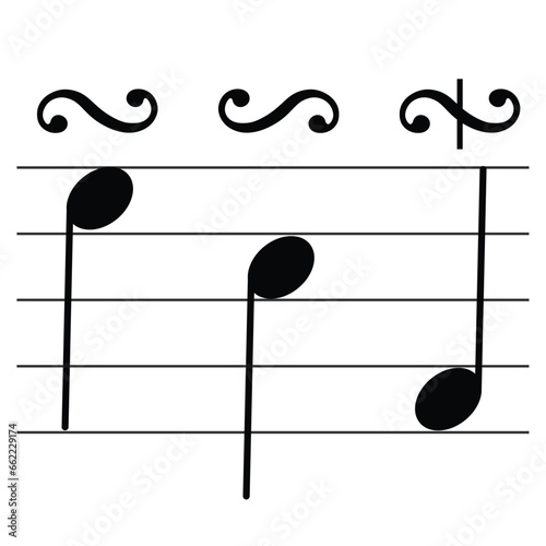Musical ornament symbol isolated on white background.  Turn or Gruppetto sign. Musical symbol. Musical notation. Flashcard for learning music. photo