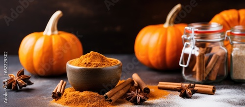 Fototapeta Naklejka Na Ścianę i Meble -  Making pumpkin spice from scratch With copyspace for text