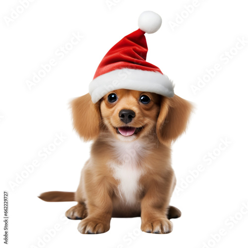 dog wearing santa claus hat © andycr