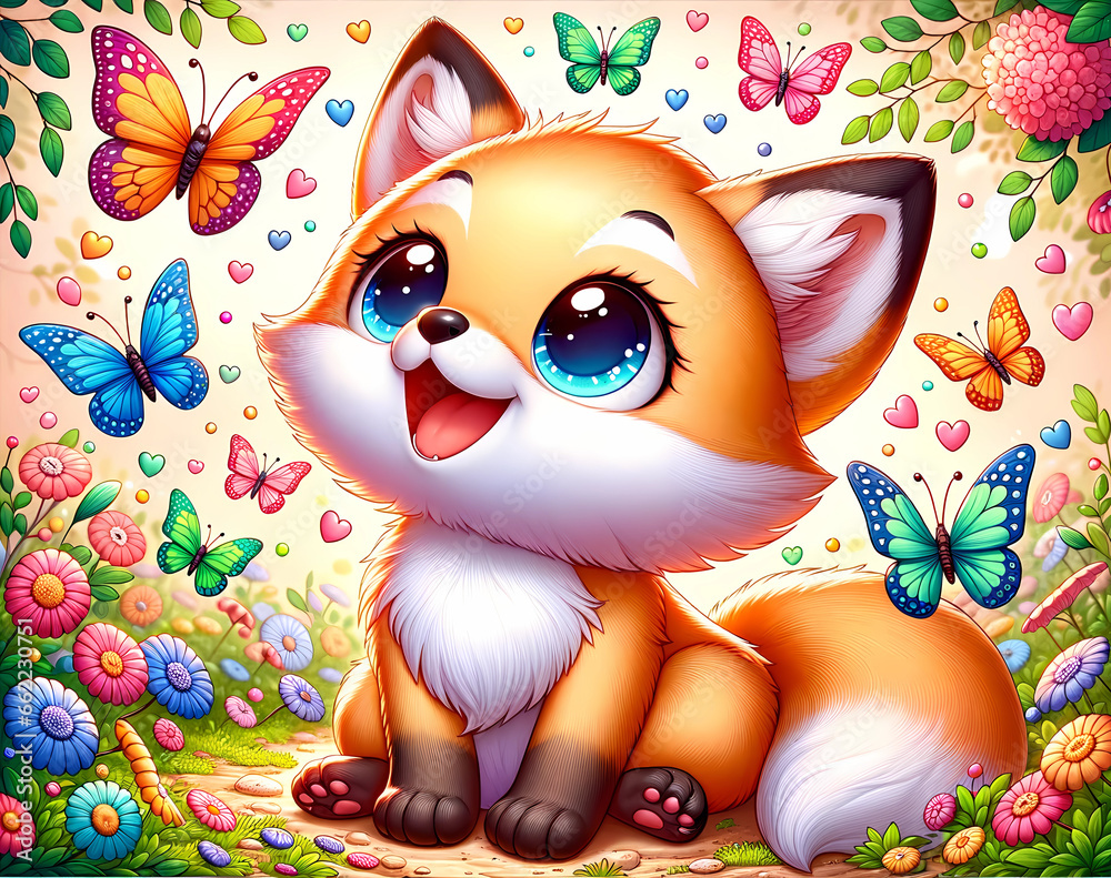 Fototapeta Enchanted Fox's Butterfly Haven