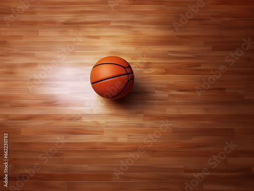 Basketball ball lying on floor on sport arena © daniy