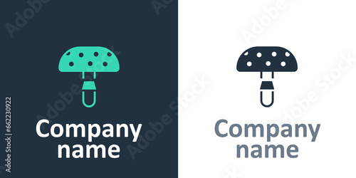 Logotype Amanita muscaria or fly agaric hallucinogenic toadstool mushroom icon isolated on white background. Spotted poisonous mushroom. Logo design template element. Vector