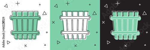 Set Sauna bucket icon isolated on white and green, black background. Vector