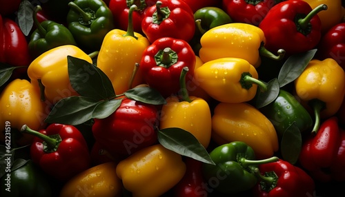 Pile of fresh yellow red peppers 