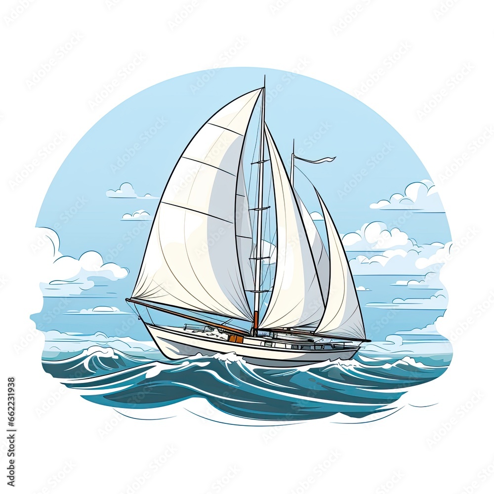 Crisp white sails billow in the sea breeze