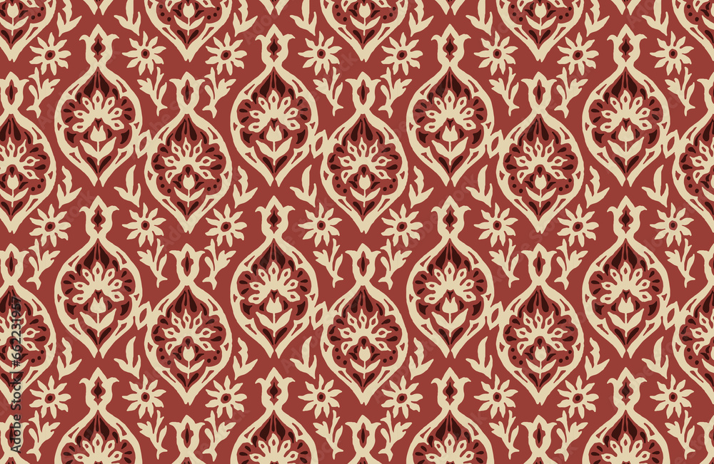 Digital seamless hand drawn pattern block print batik vector