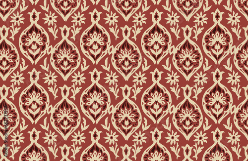 Digital seamless hand drawn pattern block print batik vector