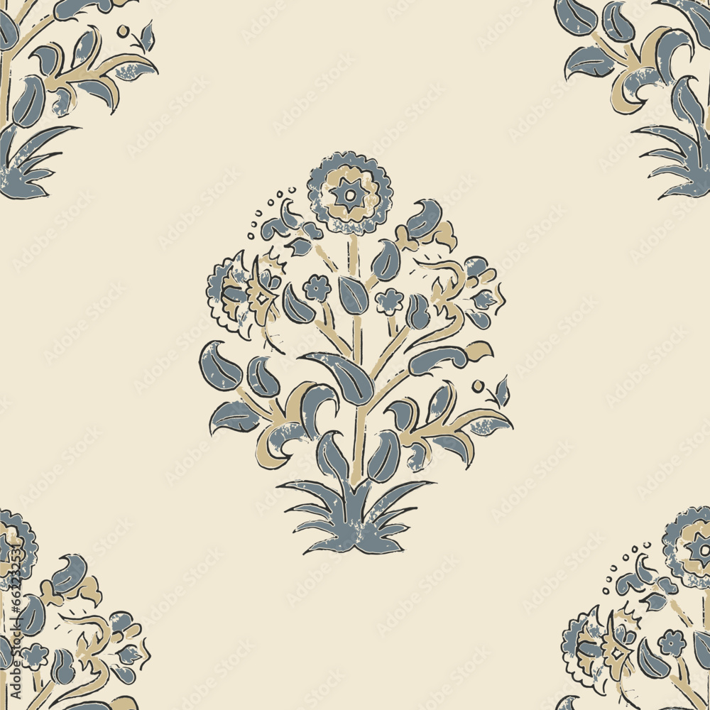 Digital floral Ajrakh pattern block print batik art