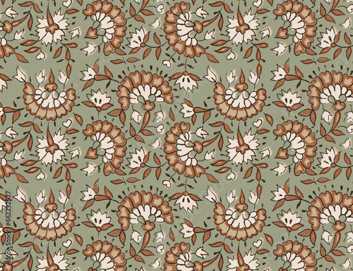Hand-drawn batik seamless pattern block print floral vector