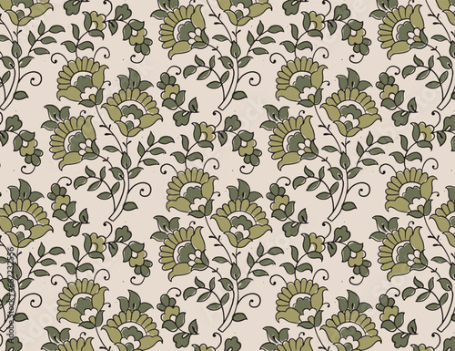 Hand-drawn batik seamless pattern block print floral vector