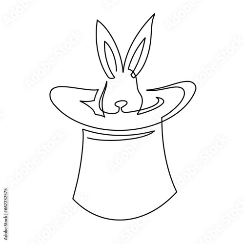Vector continuous one line magic hat with rabbit illustration