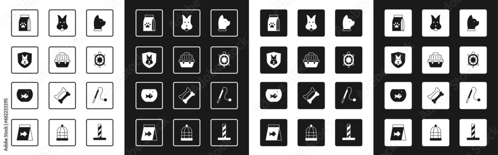 Set Cat, Pet carry case, Animal health insurance, Bag of food for pet, Turtle, Dog, cat toy and Aquarium with fish icon. Vector Set Cat, Pet carry case, Animal health insurance, Bag of food for pet, Turtle, Dog, cat toy and Aquarium with fish icon. Vector
