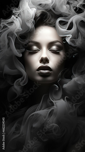 Smoke Art A Beautiful Woman Portrait Made of Smoke Background