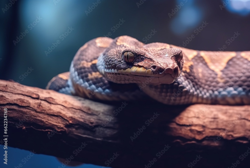closeup of python on tree with blurred background. generative ai closeup of python on tree with blurred background. generative ai