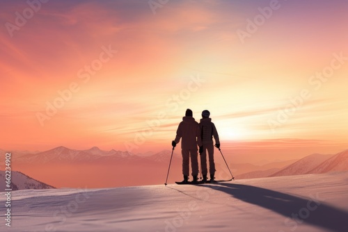 Passion for skiing against the backdrop of beautiful snowy mountains