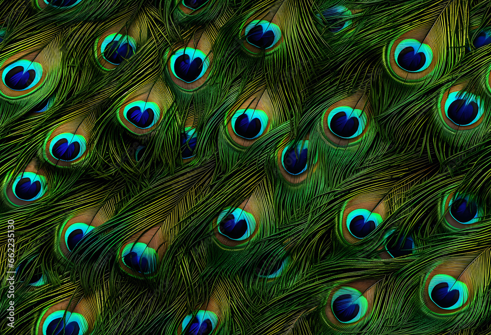 Obraz premium Colorful Realistic Peacock Feather Pattern Background