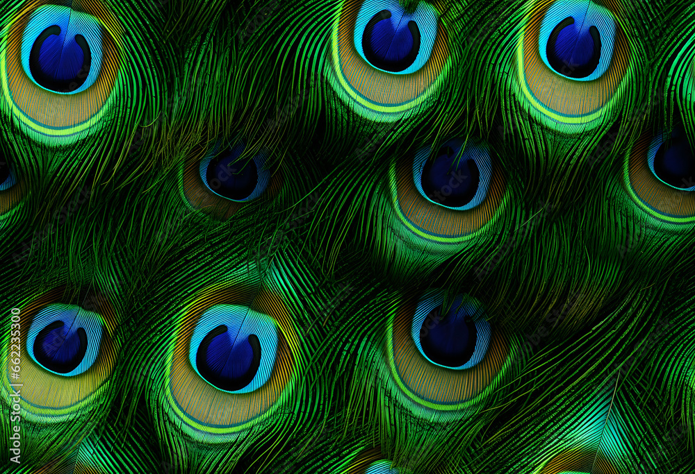 Obraz premium Colorful Realistic Peacock Feather Pattern Background