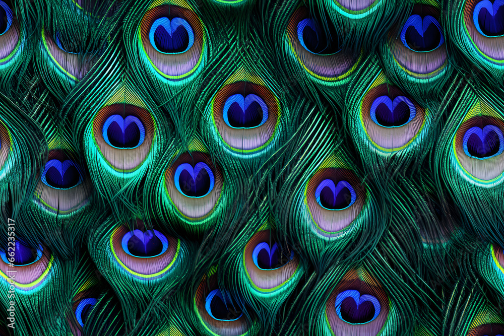 Obraz premium Colorful Realistic Peacock Feather Pattern Background