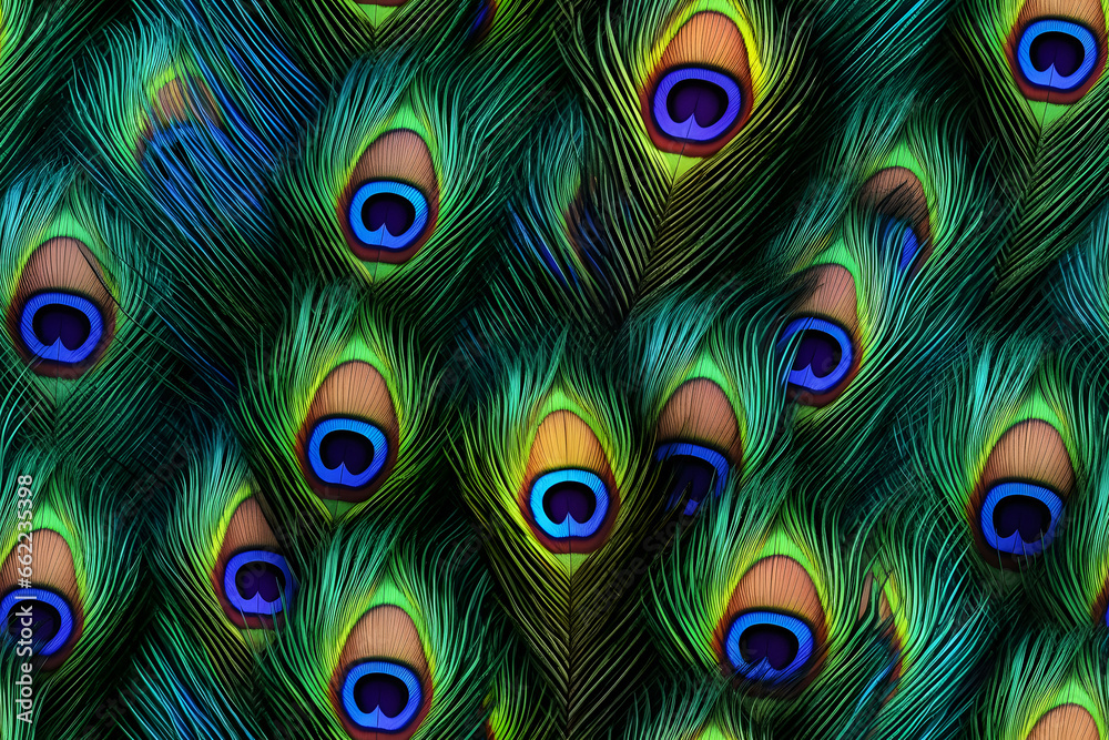 Obraz premium Colorful Realistic Peacock Feather Pattern Background