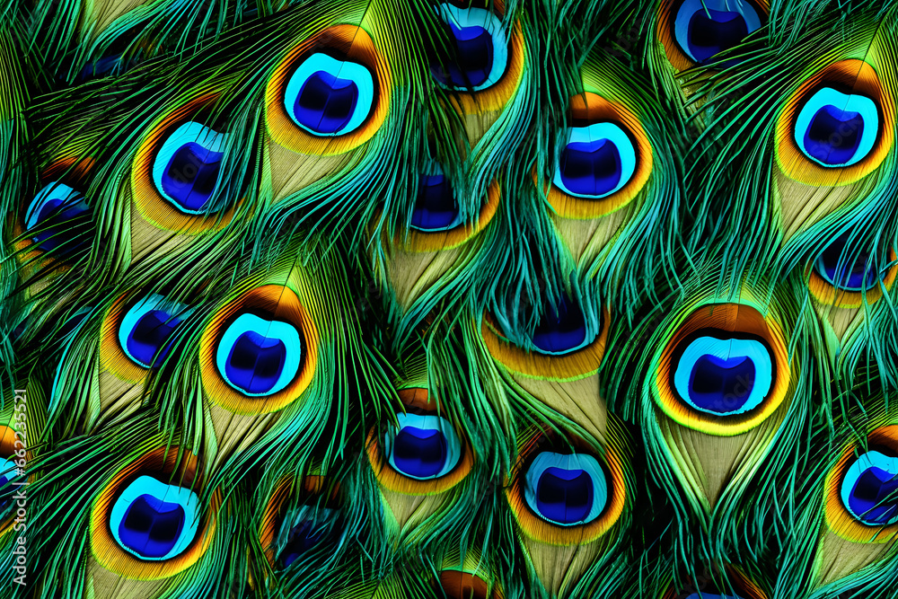 Obraz premium Colorful Realistic Peacock Feather Pattern Background