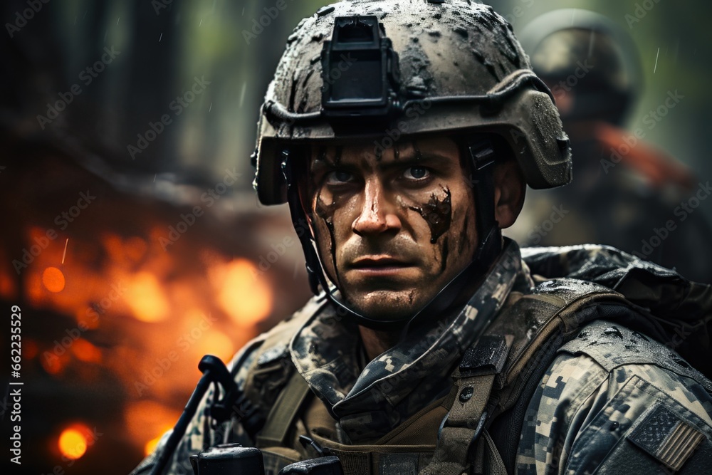 Portrait of a Modern Soldier during the military operation