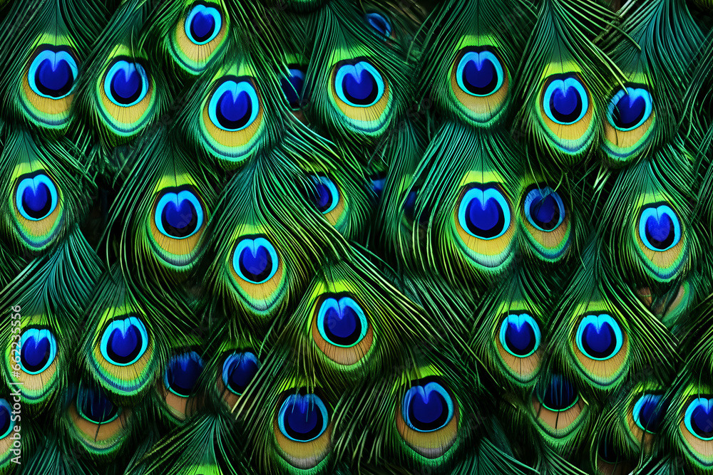 Fototapeta premium Colorful Realistic Peacock Feather Pattern Background