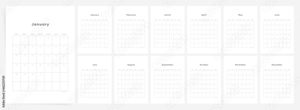 2024 Calendar Template Design. Week Starts on Sunday Office Calendar. Desktop Calender in simple clean style. Corporate or Business Calendar. Clean Vertical Vector Calendar layout. 2024 Calendar Template Design. Week Starts on Sunday Office Calendar. Desktop Calender in simple clean style. Corporate or Business Calendar. Clean Vertical Vector Calendar layout.