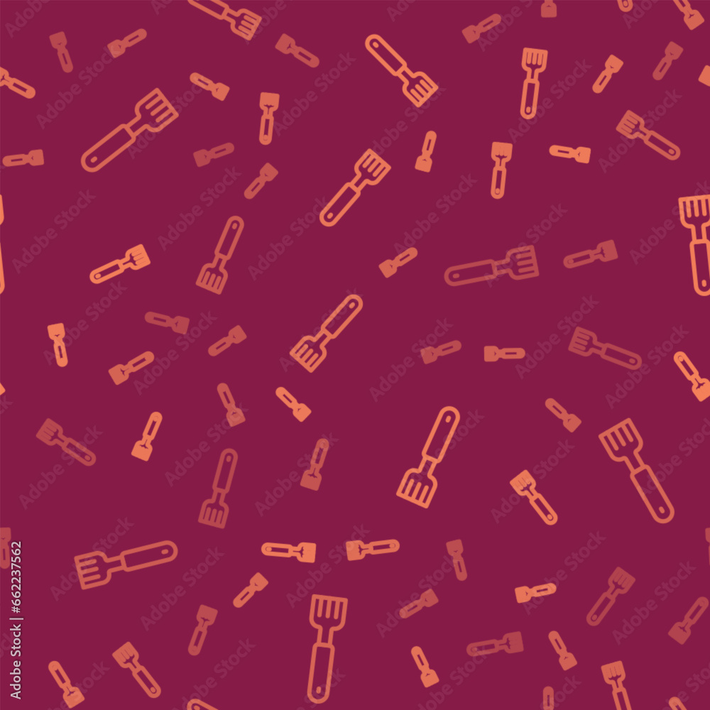 Brown line Fork icon isolated seamless pattern on red background. Cutlery symbol. Vector Brown line Fork icon isolated seamless pattern on red background. Cutlery symbol. Vector