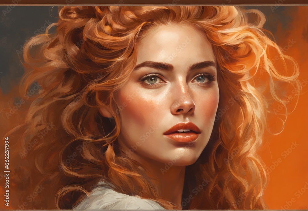 portrait of beautiful young redhead woman. digital art painting portrait of beautiful young redhead woman. digital art painting portrait of red - haired girl with golden hair