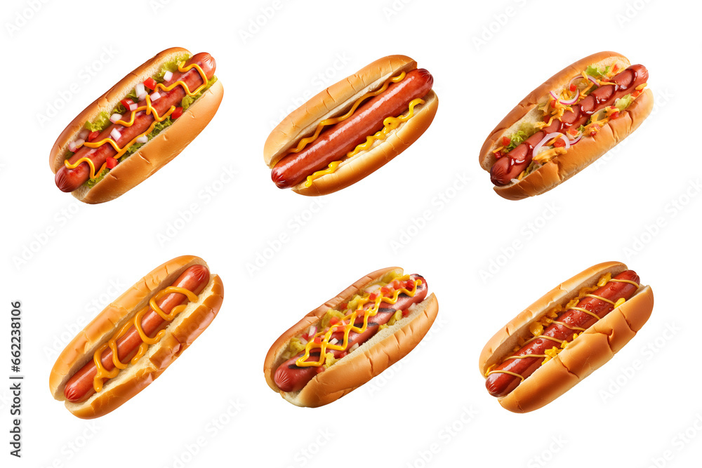 fresh hot dog sandwich collection isolated on a transparent background fresh hot dog sandwich collection isolated on a transparent background