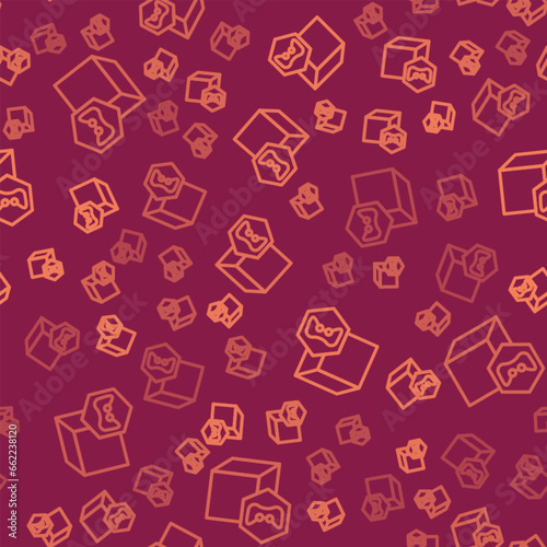 Brown line NFT Digital crypto art icon isolated seamless pattern on red background. Non fungible token. Vector