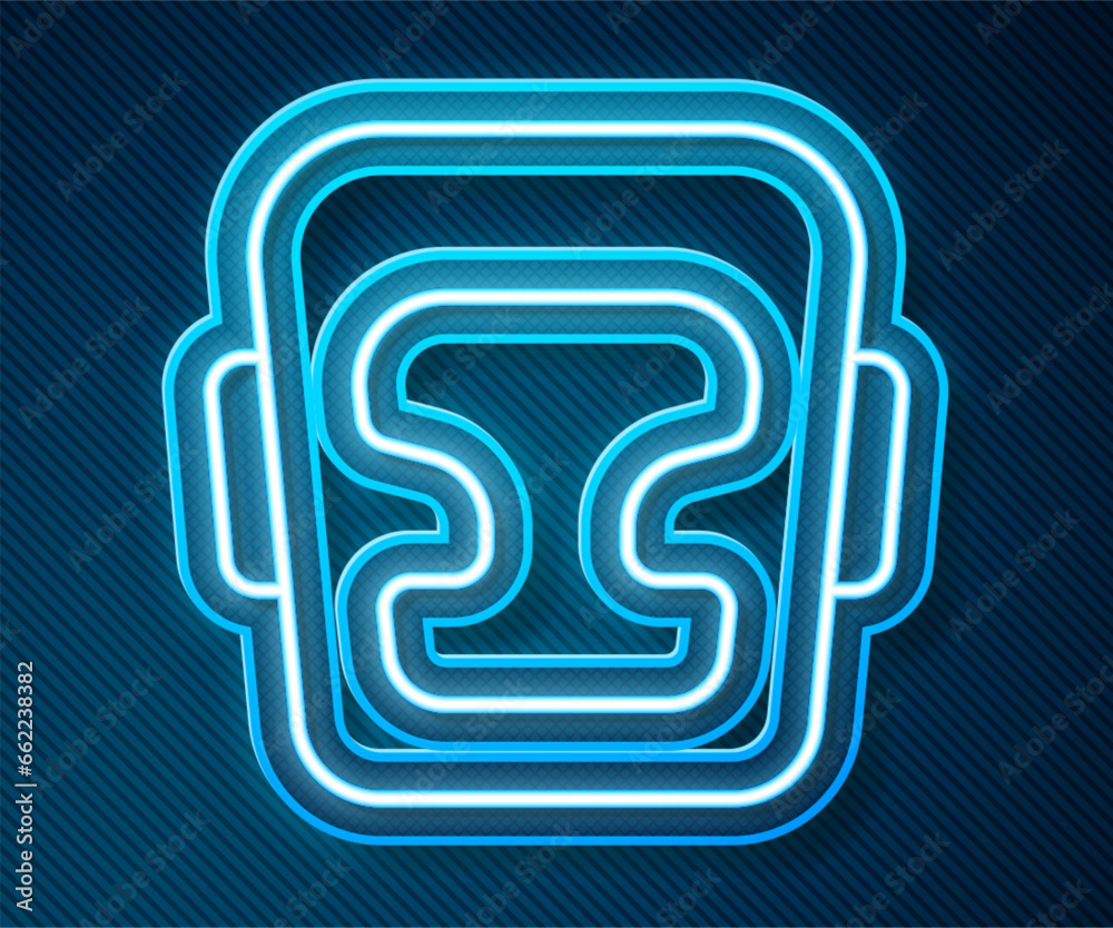 Glowing neon line Boxing helmet icon isolated on blue background. Vector Glowing neon line Boxing helmet icon isolated on blue background. Vector