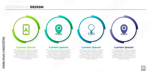 Set City map navigation, Location with house, Push pin and cross hospital. Business infographic template. Vector