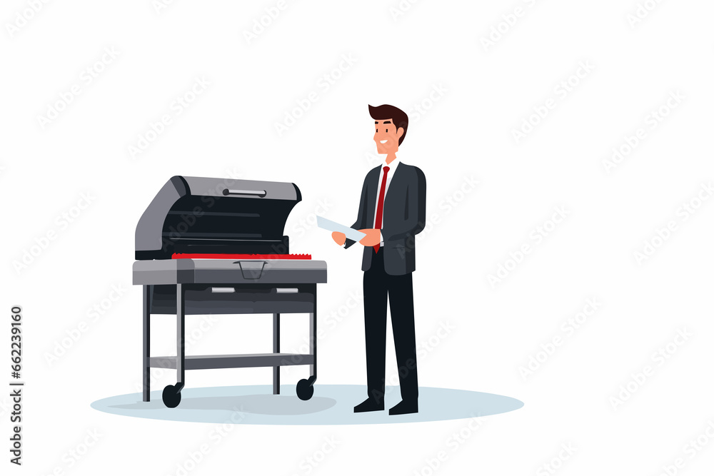 man in business suit standing by grill vector isolated vector style illustration man in business suit standing by grill vector isolated vector style illustration
