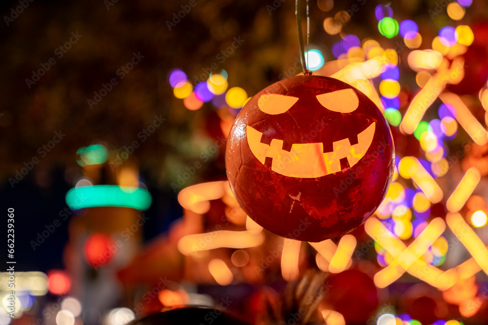 Pumpkin Halloween Night with bokeh light background