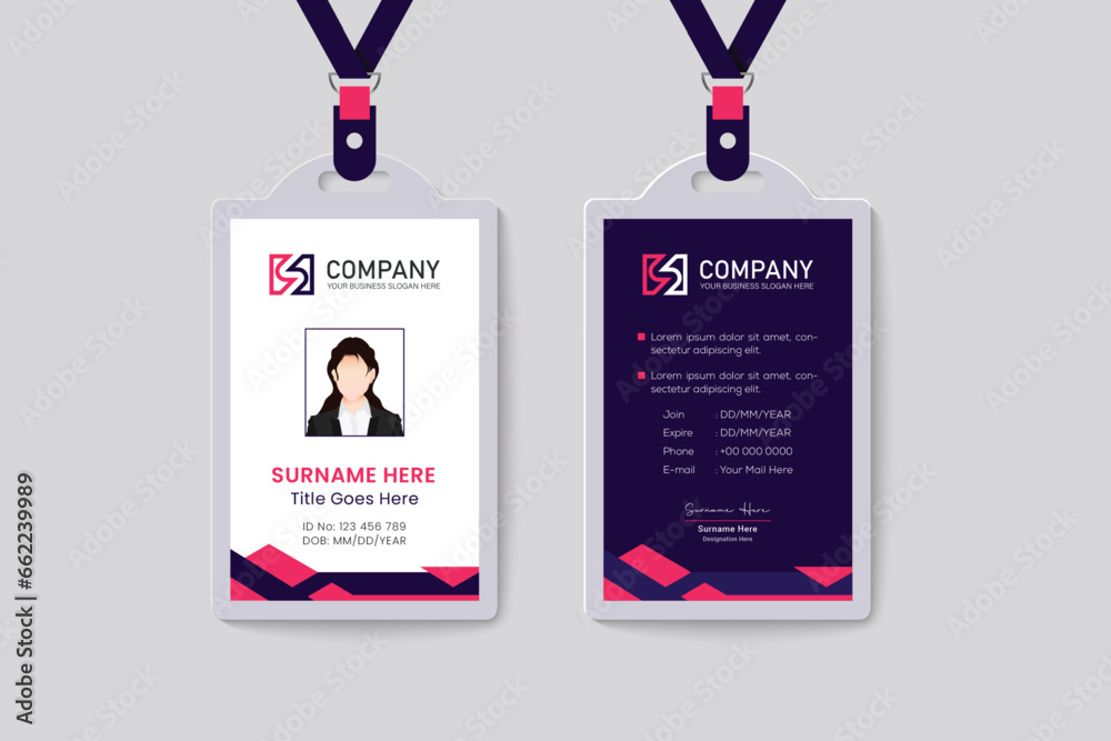 Professional creative employee front and back id card template with picture Professional creative employee front and back id card template with picture