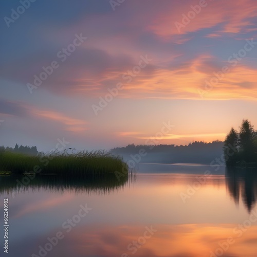 A serene sunset over a calm lake  evoking a sense of tranquility2